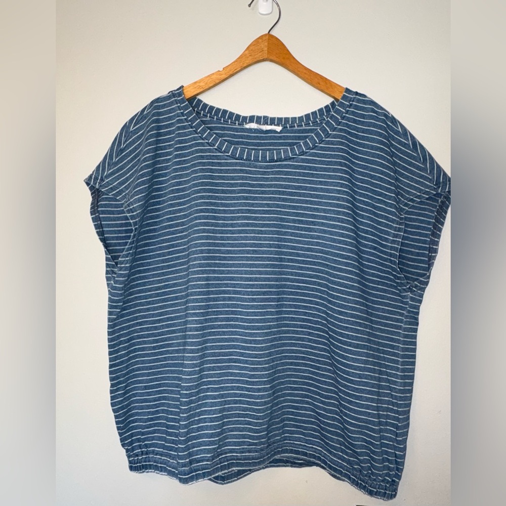 Striped Blue Casual Short-Sleeve Women's Top